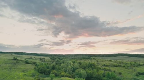 the Sunset Sky Over the Meadow
