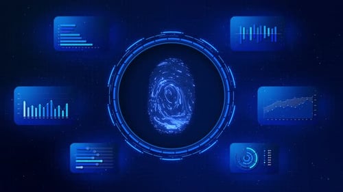 Digital Fingerprint Security Interface Futuristic Biometric Display Analytics Panels Identity