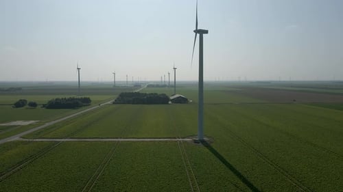 Jib up of spinning wind turbine in windmill park