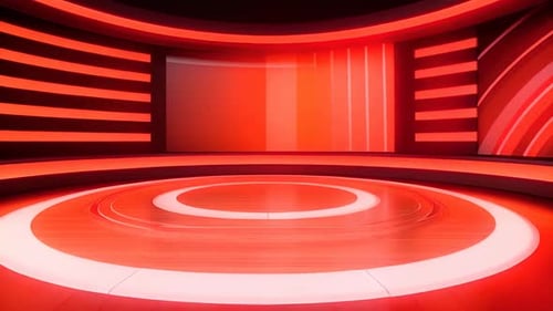 Modern Virtual Studio Background with Red and Orange Glowing Lights