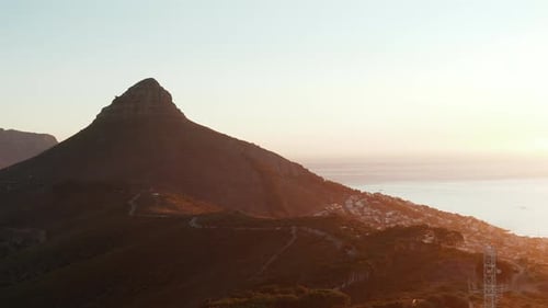 Scenic Sunset At Lions Head, Cape Town, South Africa - aerial drone shot