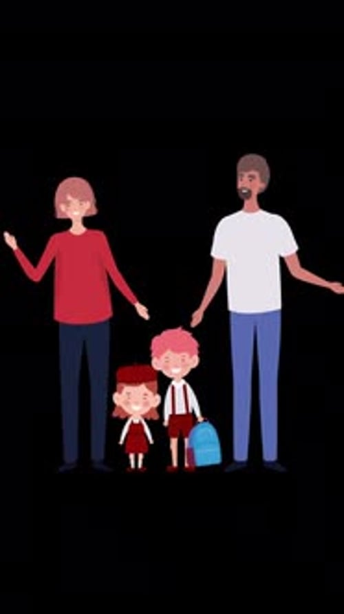 Happy family. Father, Mother,Daughters and Son Vertical Alpha Channel