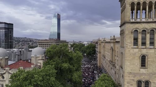 People Walking on Rustaveli Avenue Beginning of a Demonstration in Tbilisi