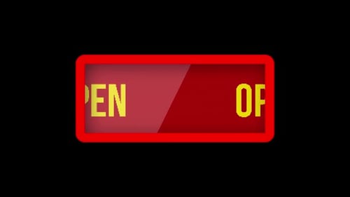 Signe OUVERT rouge vif sur fond noir