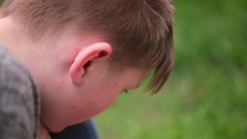 Closeup Portrait of Teenage Boy in City Park Kid Boy Outdoors Closeup Body Part Cute Caucasian Child