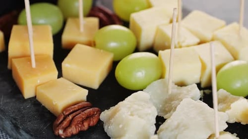 Italian or Spanish Cheese Plate in Restaurant with Traditional Tapas Food Spanish Cuisine Delicious
