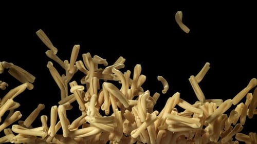 Pasta Casarecce Flies Up and Falls Down Filmed on a Highspeed Camera at 1000 Fps