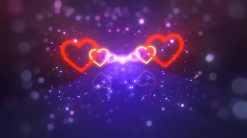 Glowing Neon Hearts Tunnel Background Animation