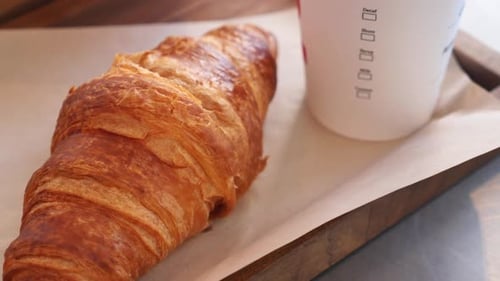 Fresh Croissant and Coffee on Tray
