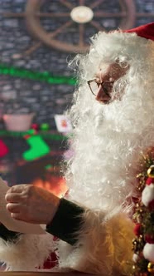 Vertical Video Saint Nick Reading Through the Naughty and Nice List with Names of Kids