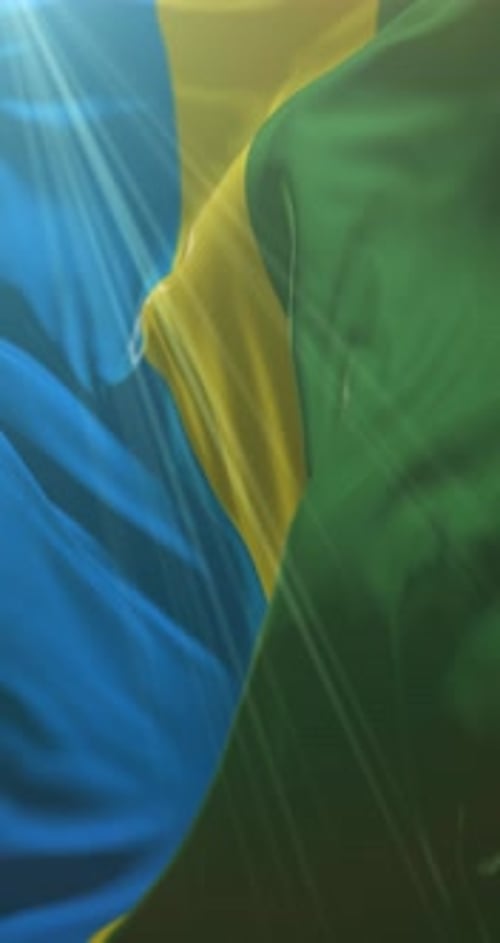 Fluid Waving Fabric with Blue Yellow Green Hues and Light Rays