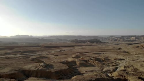 Negev Desert Limestone Mountains and hills view with blue sky, Aerial