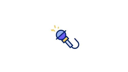 Animated Flat Design Microphone Icon with Sound Waves