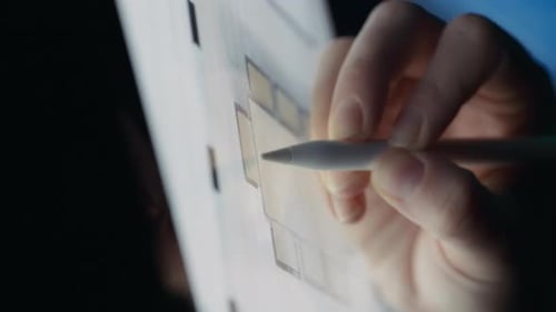 Hand Drawing on Tablet with Stylus Close Up