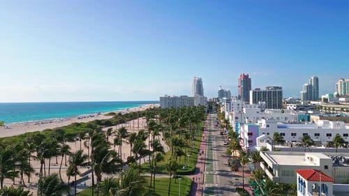 Miami City Panorama with Skyscrapers Miami Beach Skyline Panoramic Miami Coastline Miami City