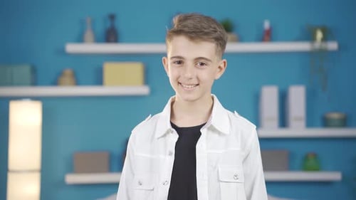 Smiling Boy Portrait in an Indoor Home Setting