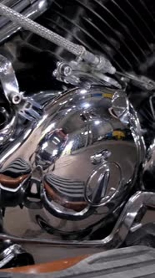 Close Up of a Beautiful Chrome Motorcycle Engine Vertical Video