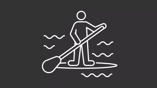 Animated Minimalist Outline Icon of Paddleboarding on Water