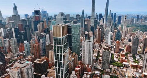 American architecture tourist landmark. New York city skylines aerial view.