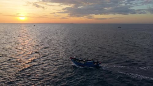Morning lifestyle of fishermen at sea