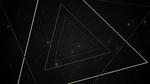 Diseño de estructura metálica de triángulo dorado. El fondo del marco dorado con movimiento geométrico circular de lujo presenta