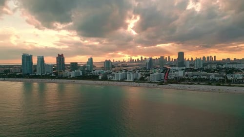 Miami Beach Iconic Skyline Sunset Miami Aerial View Cityscape Miami Shoreline Coastal Ocean Miami