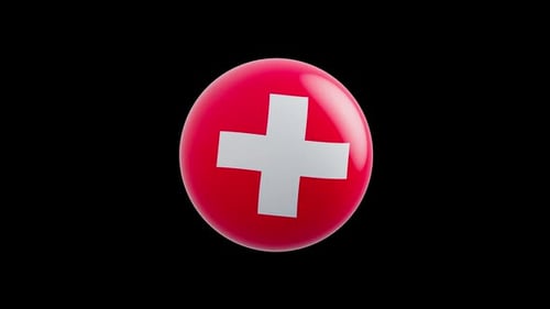 Rotating 3D Red Sphere with White Medical Cross Animation
