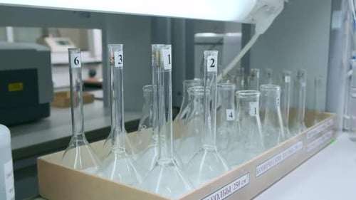 Chemical experimentsClip Various Glass Tubes in Which Solutions of Different Colors Interfere