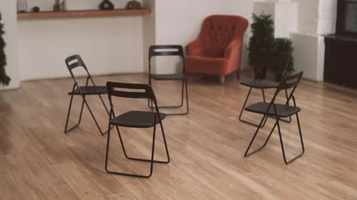 Room for Group Therapy or Business Meeting in Psychological Center Empty Chairs Modern Interior and