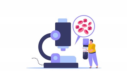 Animated Medical Research with Microscope and Blood Cell Analysis