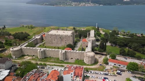 Circular Aerial View of Ancient Coastal Fortress in Turkey By the Sea