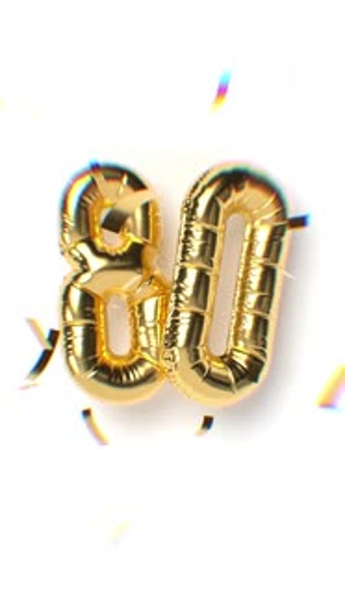 Golden Balloon 80 Numbers with Falling Confetti Celebration
