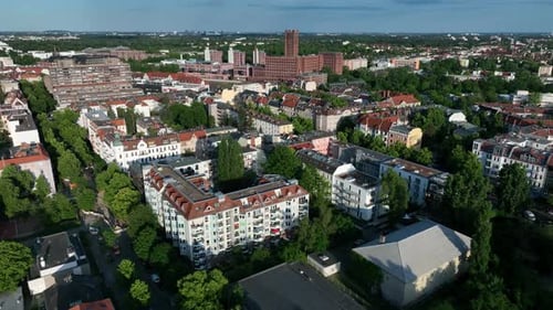 Flight over the district "Tempelhof", Berlin.