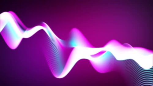 Abstrakte digitale Partikellinienwellenanimation mit buntem Farbverlauf auf schwarzem Hintergrund