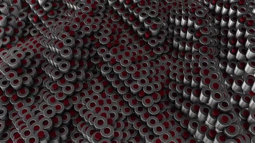 3D Silver and Red Cylinders Waves Abstract Motion Graphics