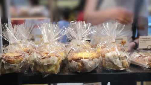 Delicious Packaged Cookies are Displayed on the Shelf of a Local Pastry Shop Selling Baked Goods at