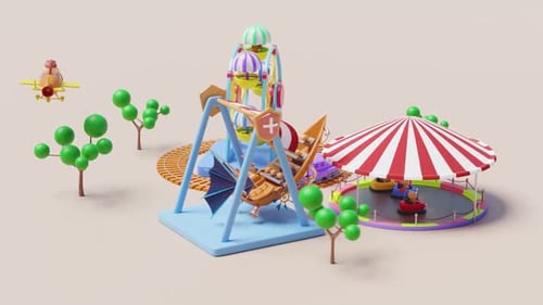 Playful 3D Animated Amusement Park Rides Collection