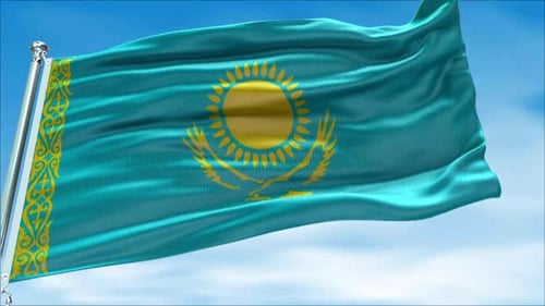 Kazakhstan National Flag Waving with Realistic Fabric Animation