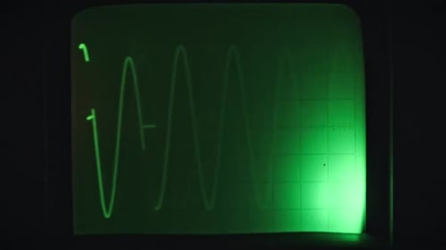 Oscilloscope Displaying Sinusoidal Waveform on a Dark Background