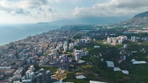 Aerial View Residential Complex By the Mediterranean Sea in the Final Stage of Construction