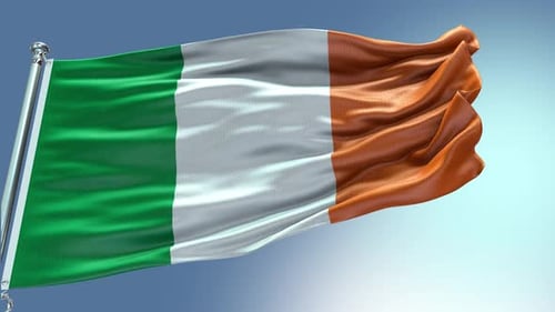 Realistic Irish National Flag Waving in Wind