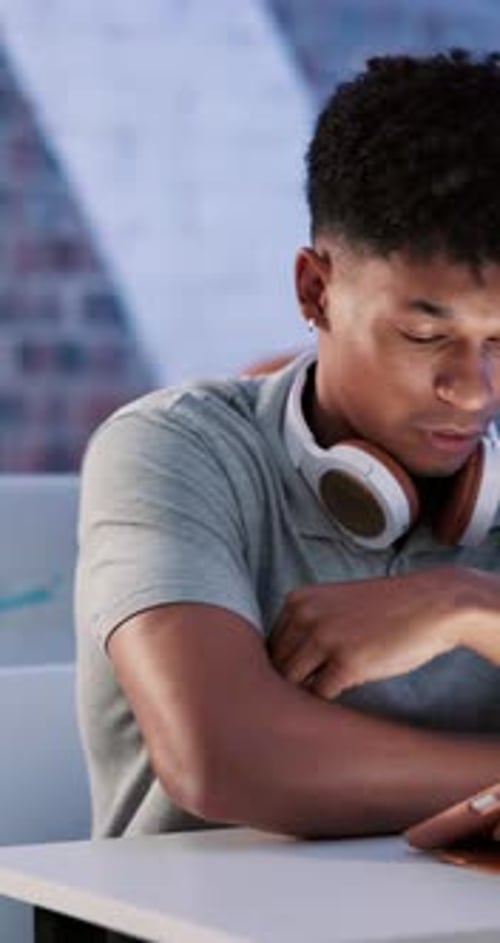 Tired man, student and sleeping with desk in class for project, deadline