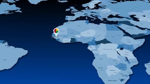 Animated World Map Zooming to Guinea-Bissau with Pin and Flag