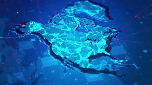 Futuristic North America Map with Digital Network and Data