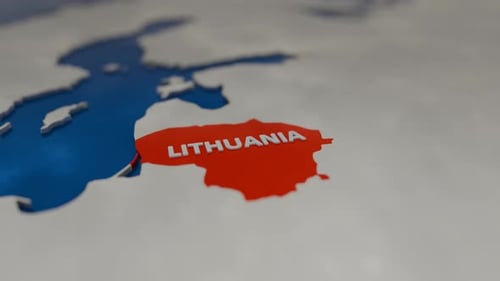 3D Animated Map of Lithuania Appears on a World Map