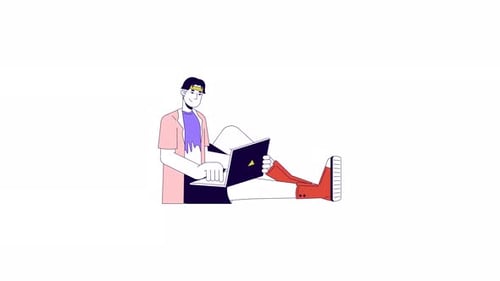 Minimalist Illustrated Animation of Person Working on Laptop