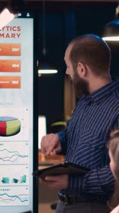 Business Presentation with Data Analysis on Digital Screen