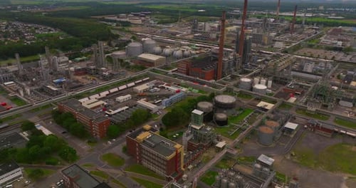 Aerial View of Industrial District Modern Large Industrial Plant in Germany Europe Establishing Shot
