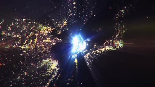 Pixel Art Earth Night Space Rotate and Zoom Shining Country South Korea