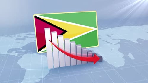 Guyana Flag And Bar Chart With Decreasing Values Economic Crisis Concept